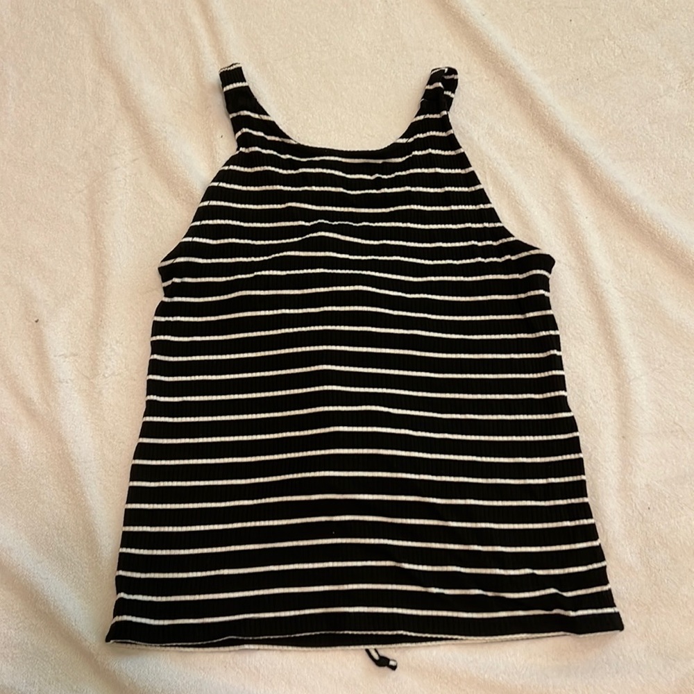 American Eagle Striped Tank with Criss Cross Back